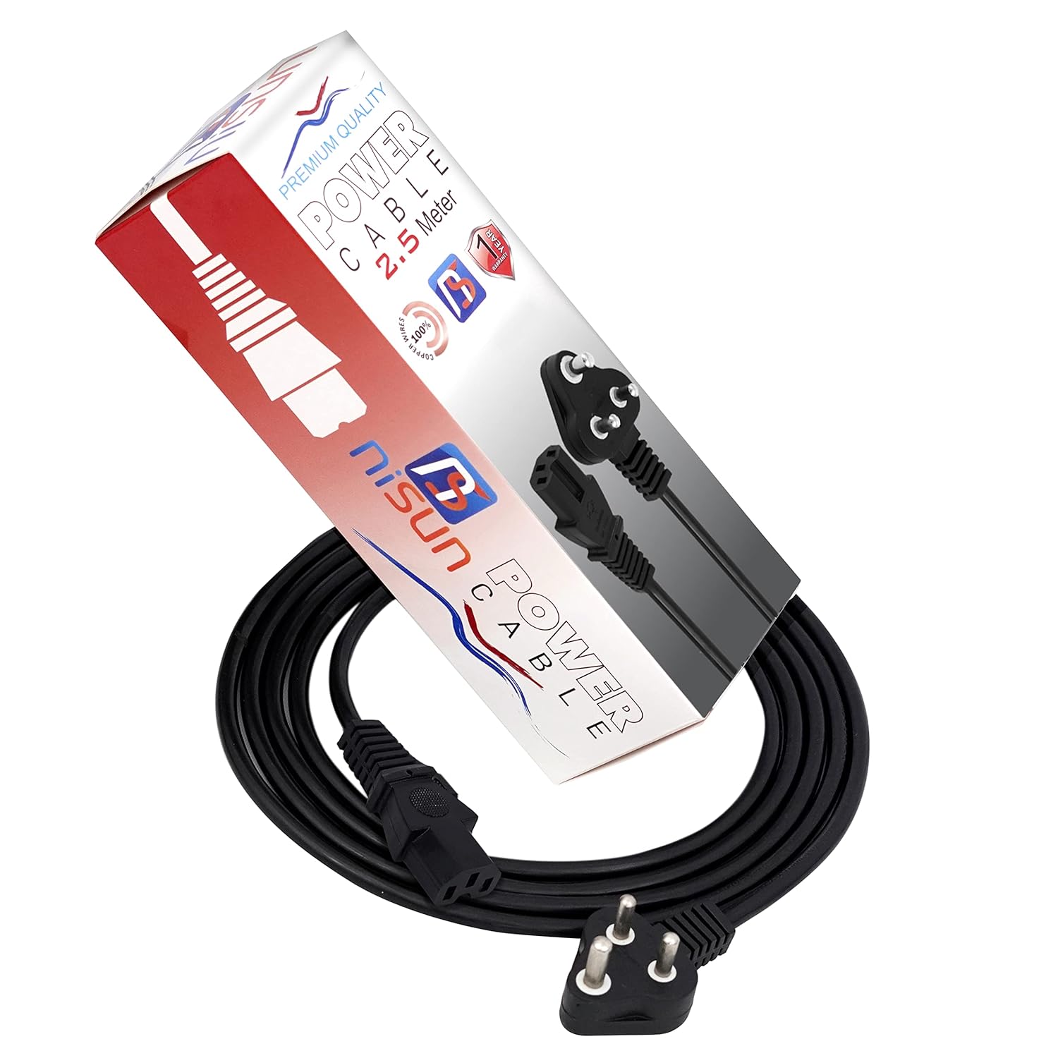 Nisun 2.5Meter 250Volts Computer Power Cable Cord for PC Desktops and Printers SMPS Power Cable