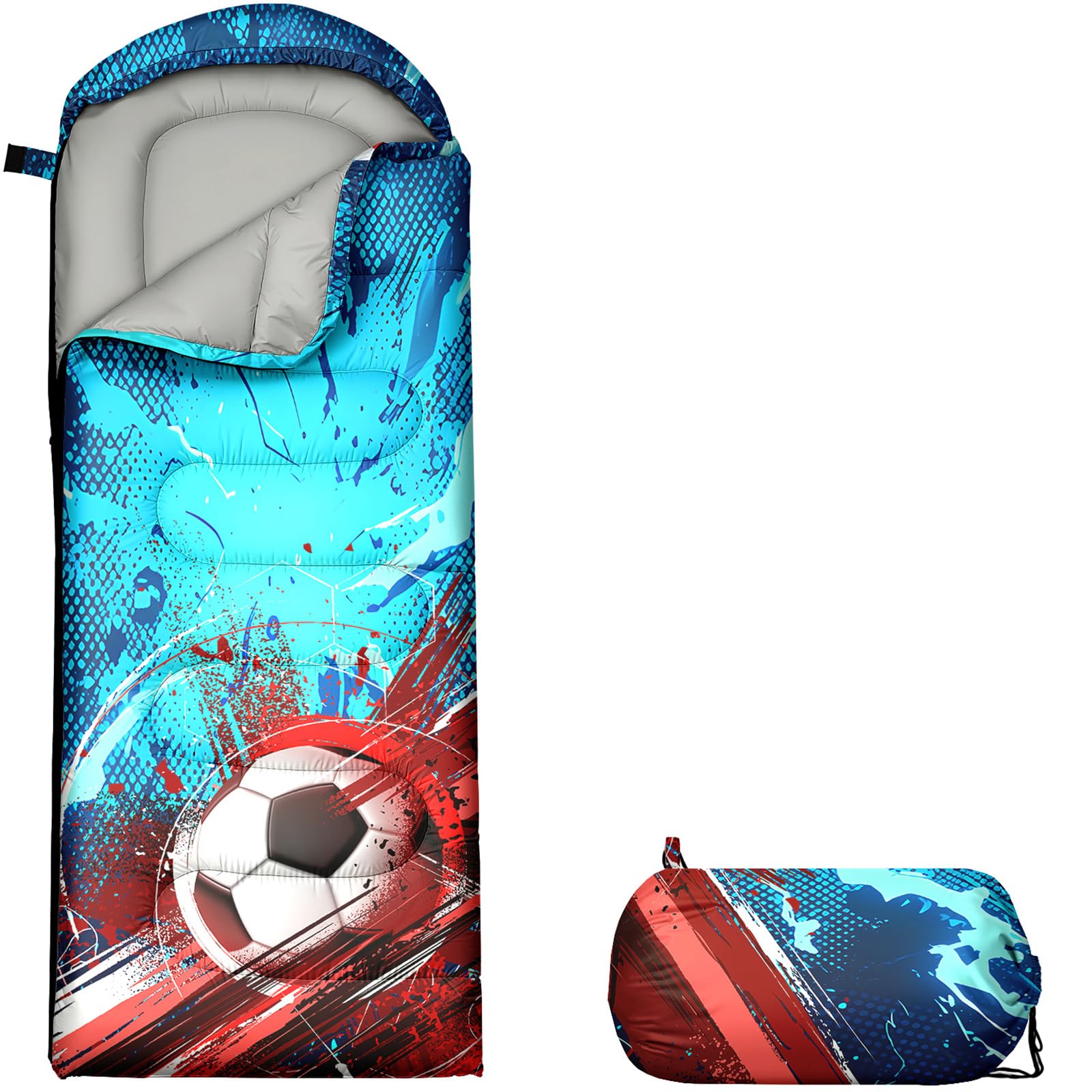 LUVLICHT Kids Sleeping Bag,Football Printed Sleeping Bag for Boys Girls,Lightweight Camping Bag for Cold Weather,Portable Waterproof Camping Bag for Hiking Outdoor Indoor(Football)