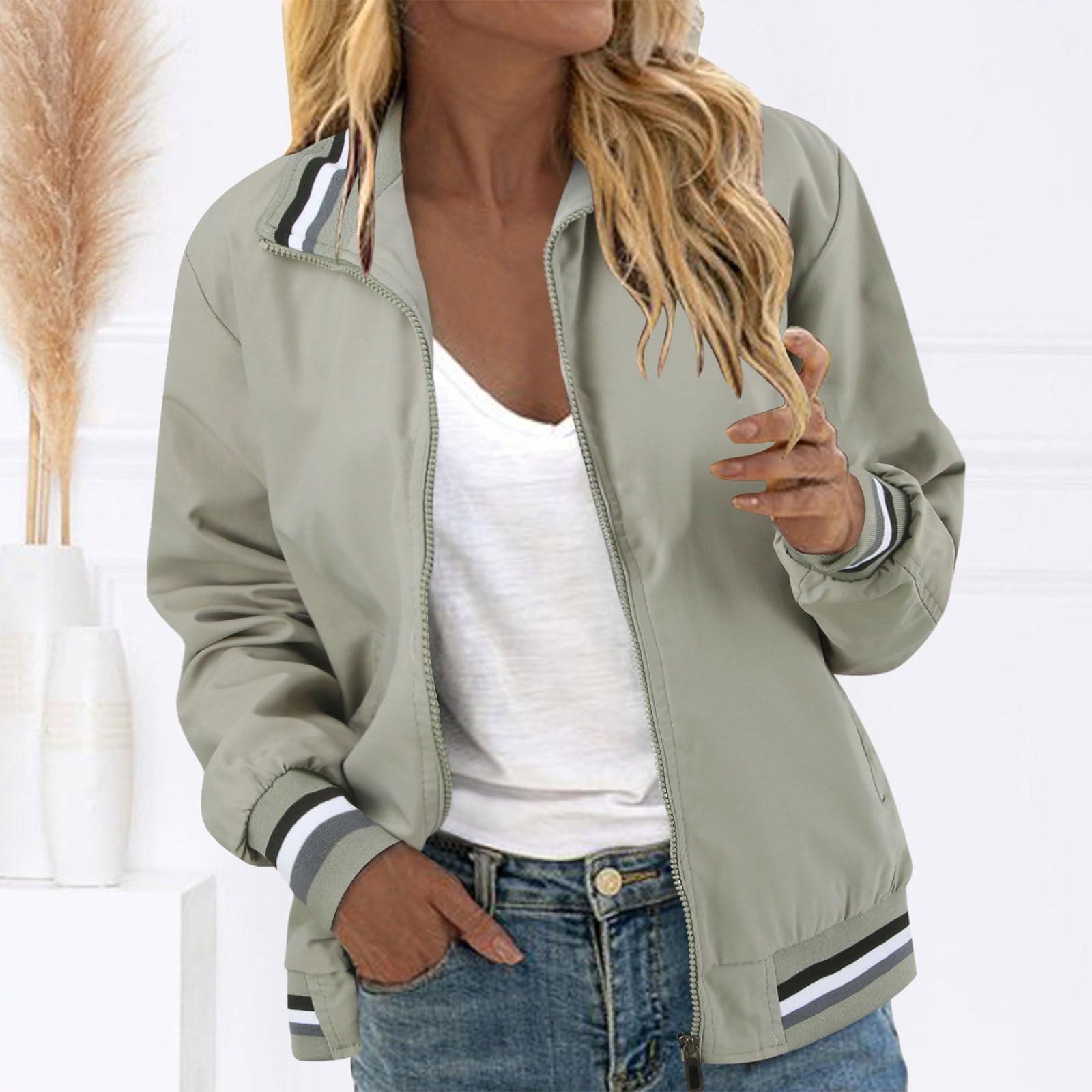 Damen Jacke Übergang Übergangsjacken Blusenjacke Zipper Sommermantel College Leicht Damenbekleidung Langarm 90Er Bunt Sweatjacke Herbstjacke Damenjacken Festival Womens Jacken Hemdjacke Schwarz M-4XL