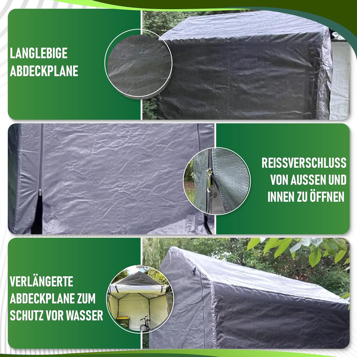 WIELS® Geräteschuppen 170x240x213cm 8,7 m³, Gartenhaus, Fahrradgarage, Fahrradschuppen, Motorradgarage, Folie Werkzeugschuppen, Zeltgarage, Werkzeugzelt (Anthrazit, 240x170x227cms)