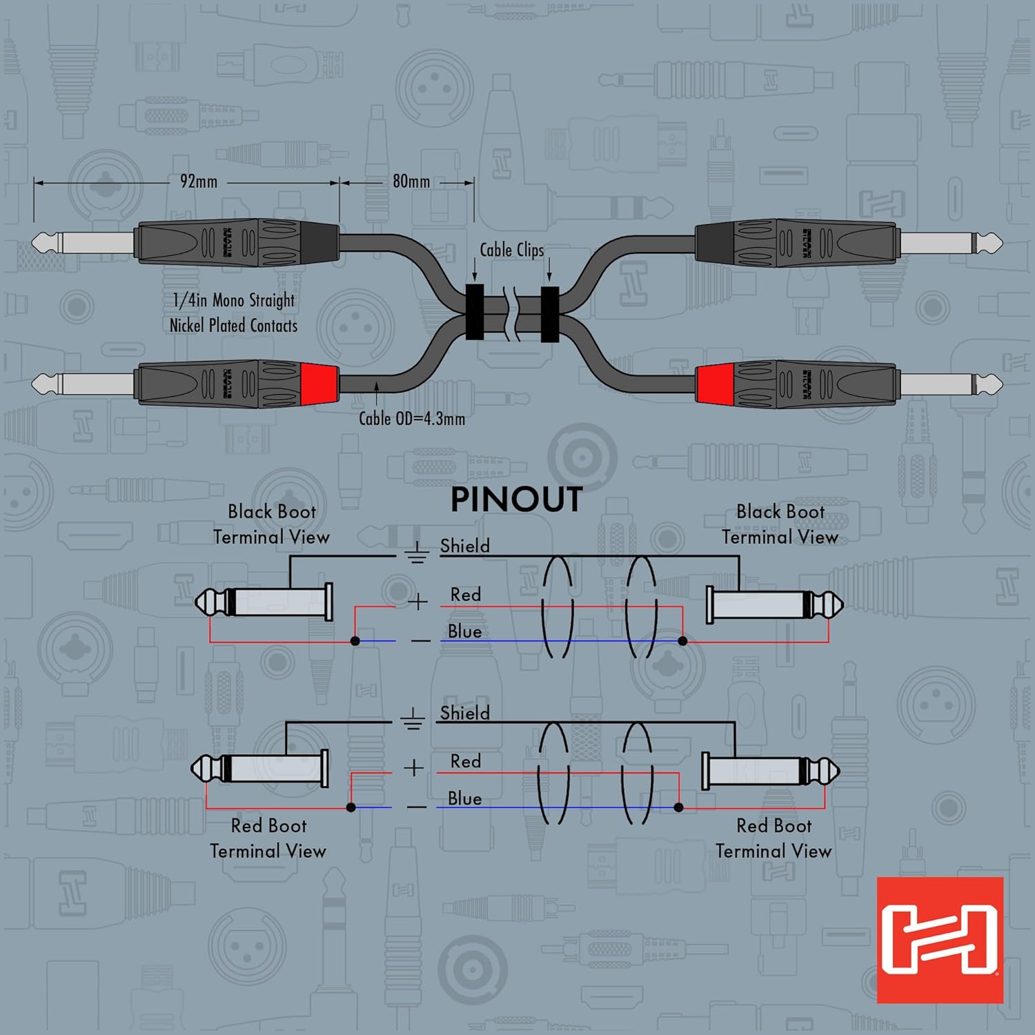 Hosa HPP-020X2 Pro Stereo Interconnect, Dual REAN 1/4" TS to Same, 20 Feet