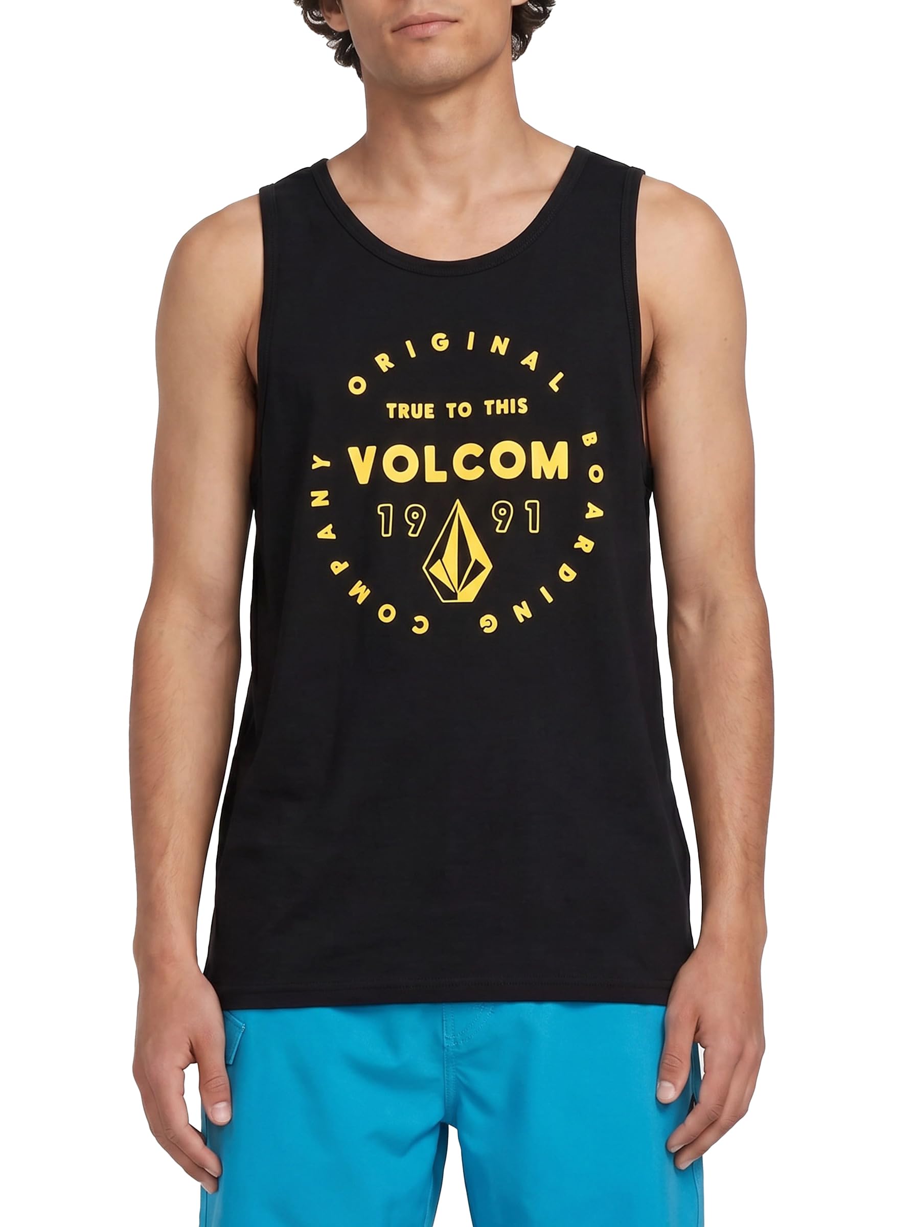 Volcom Men's Graphic Tank Top – Soft Cotton Sleeveless Shirt with Logo Print, Black Mortis, Medium