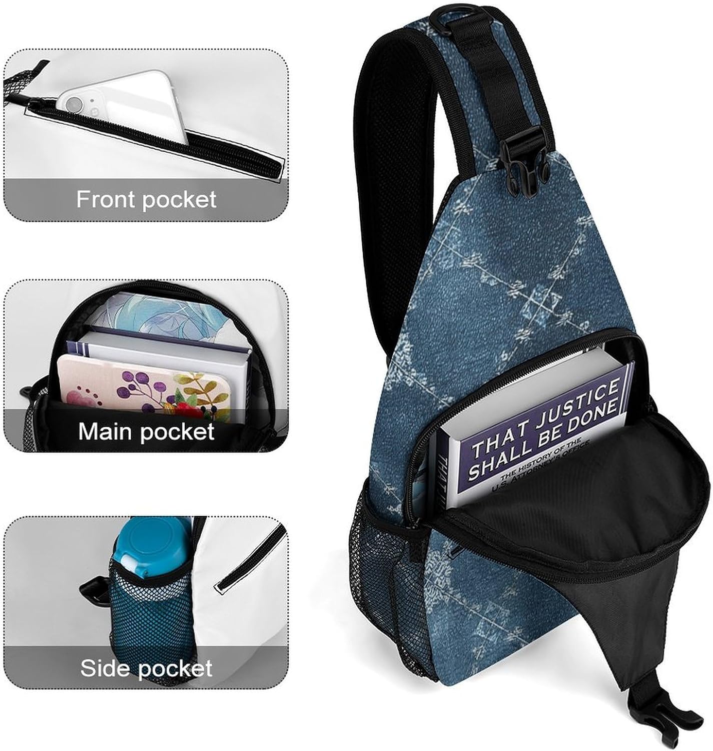 Grid Lines Sling Crossbody Bag Lightweight Chest Shoulder Backpack for Outdoor Sports