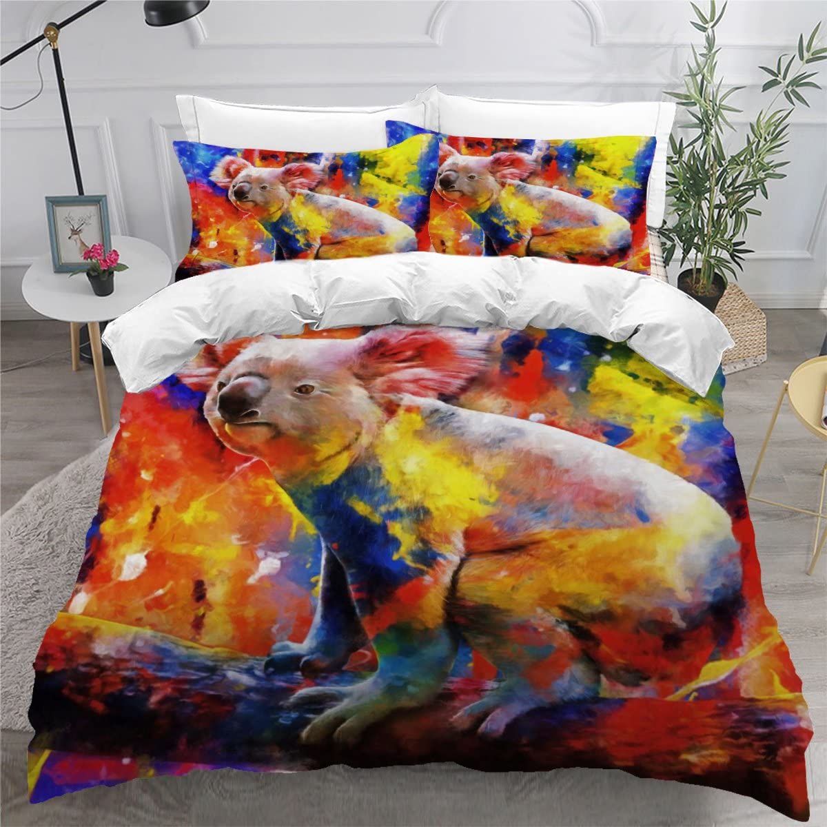 LUORU King Duvet Cover Koala 220x230 3D Printed Animals Cute Kawaii Bedding Set with Zipper Closure Ultra Soft Microfiber Kids Boys Girls Teens Comforter Quilt Cover with 2 Pillowcase 50x75