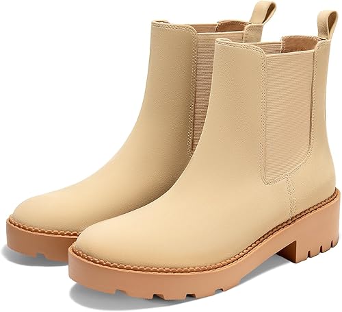 Miniatura 3 de Coutgo Botas Chelsea con plataforma gruesa y de tacón bajo para mujer, botas de tobillo elásticas de gamuza