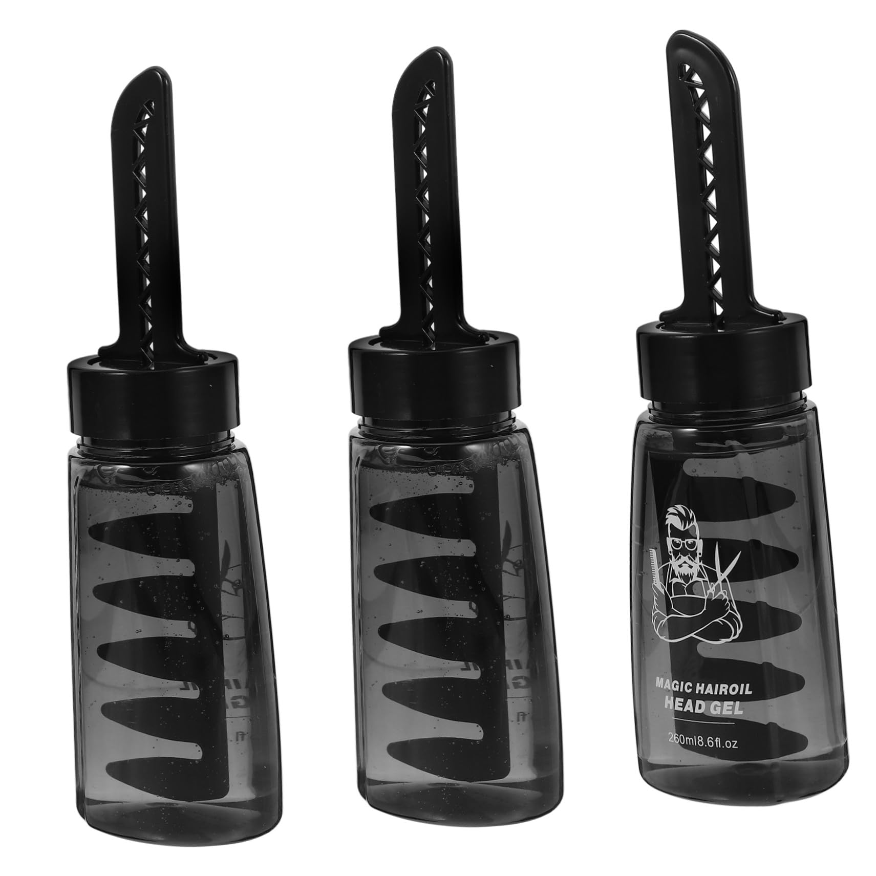 3 Stück Wiederbefüllbare Applikatorflaschen 260ml aus Kunststoff mit Kamm für Präzises Haarstyling für Friseure und Haarstylisten in Schwarz