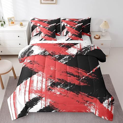 jejeloiu Abstract Art Comforter Set with Sheets Kids Full Size 7 Pieces Modern G