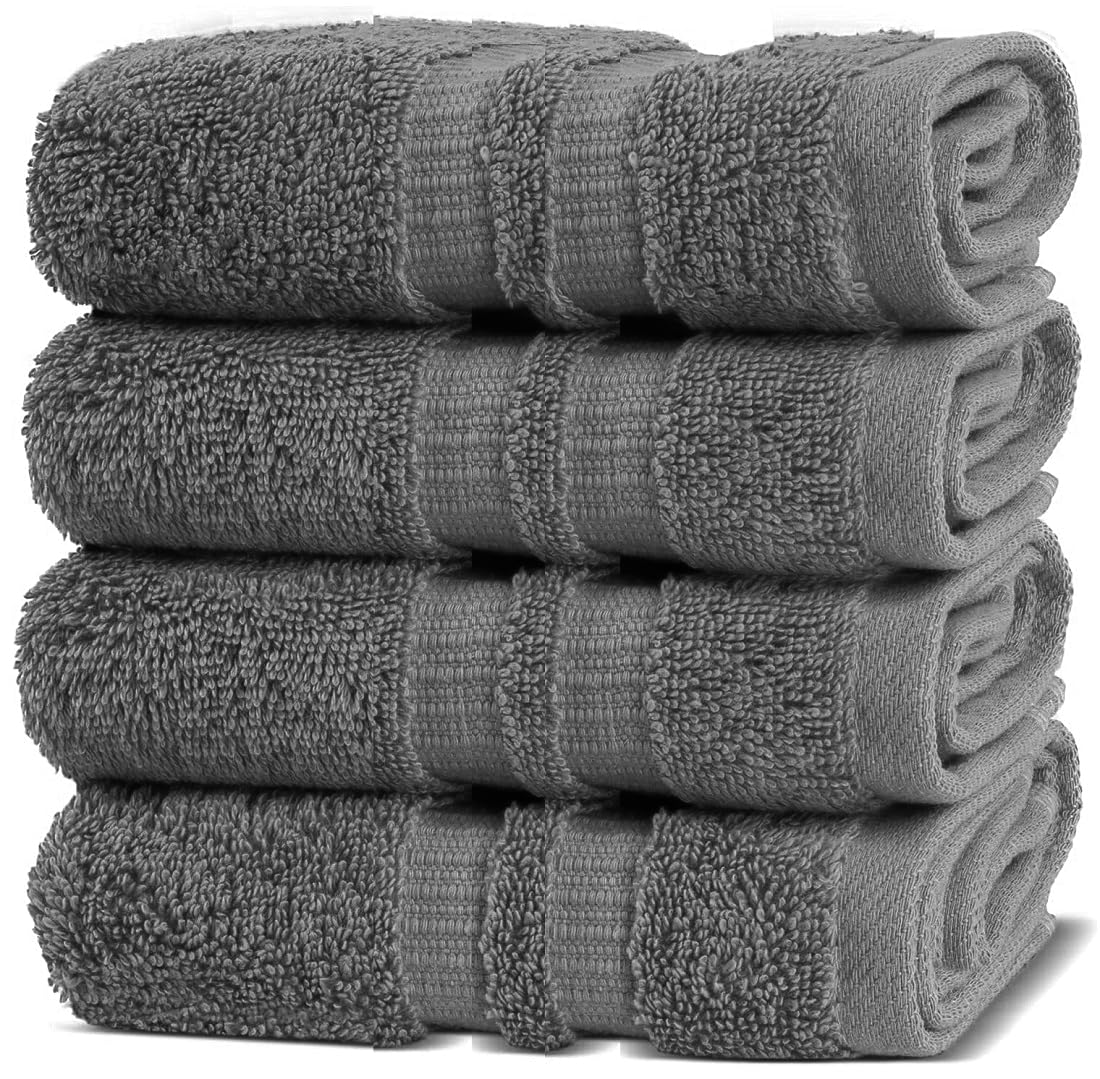 Pack of 4 Luxury Hand Towels Set Premium 100% Egyptian Cotton Ultra Soft & Highly Absorbent Washcloths 500GSM Guest Towels Gym, Spa & Hotel Quality (Charcoal)