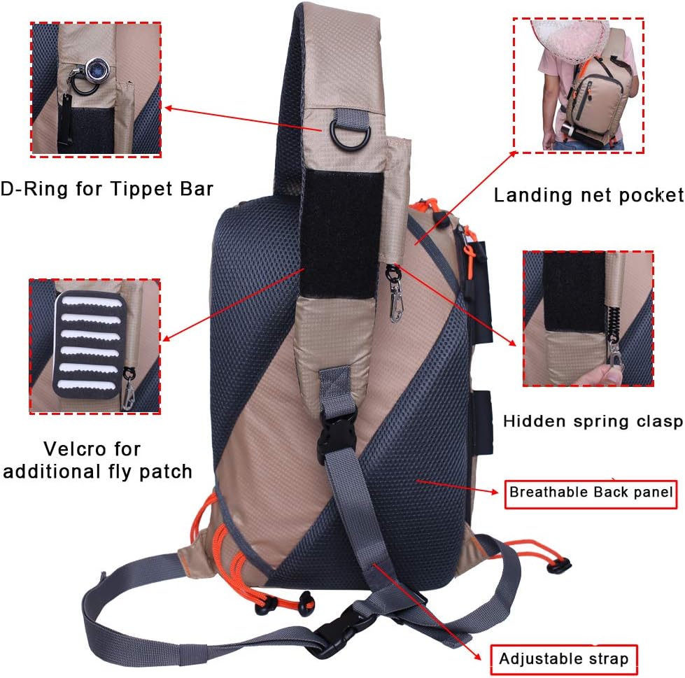 Kylebooker Fly Fishing Sling Pack Fishing Tackle Storage Shoulder Bag