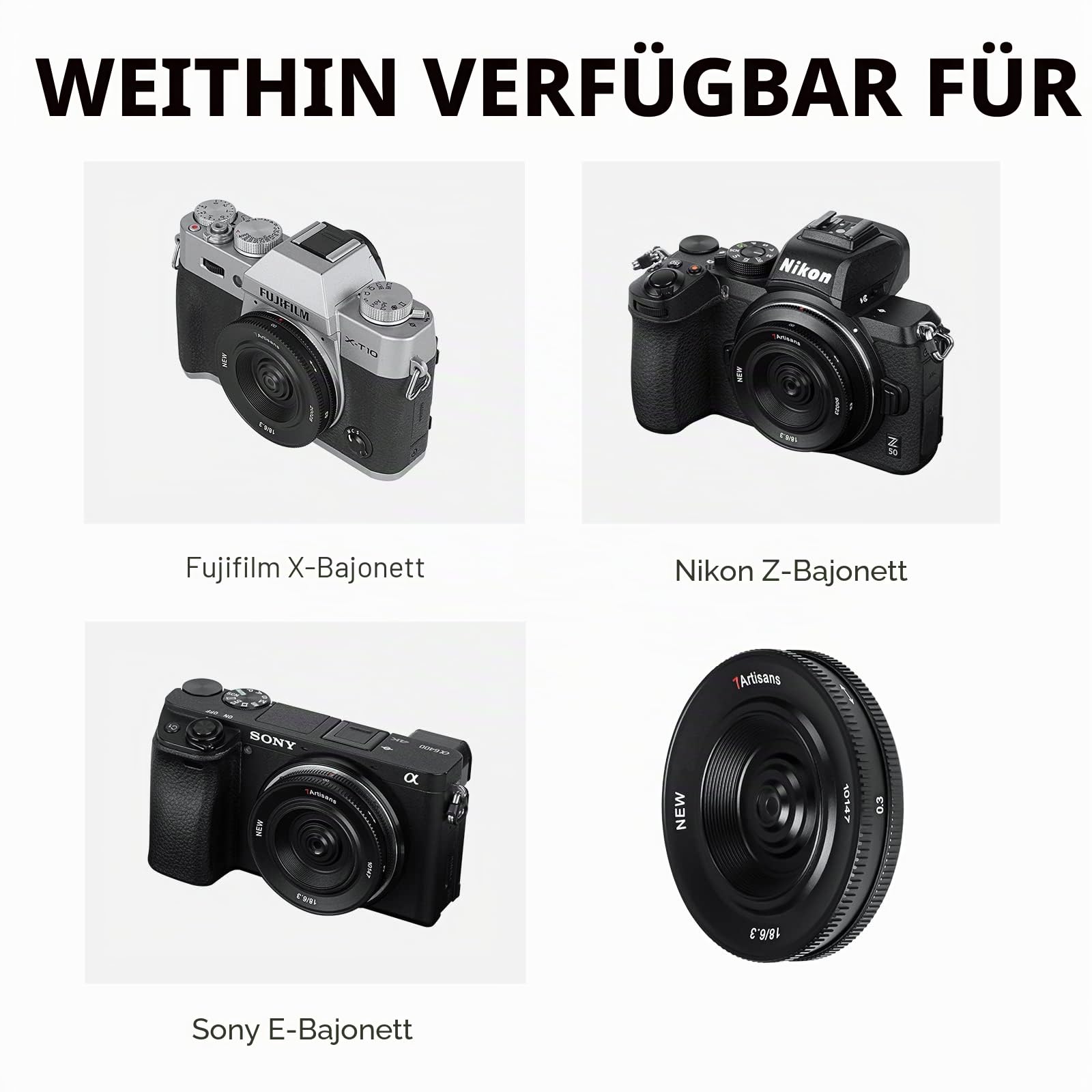 7artisans 18 mm F6.3 Ultradünnes APS-C Prime-Objektiv, passend für Fujifilm XF Compact spiegellose Kameras für Fuji Xh2s XT4 XT3 XE4 Xs10 X-A10 X-A7 X-M2 X-T10 X-T2 X-T2-T20 X-Pro1 X-Pro2 X- E1 X-E2