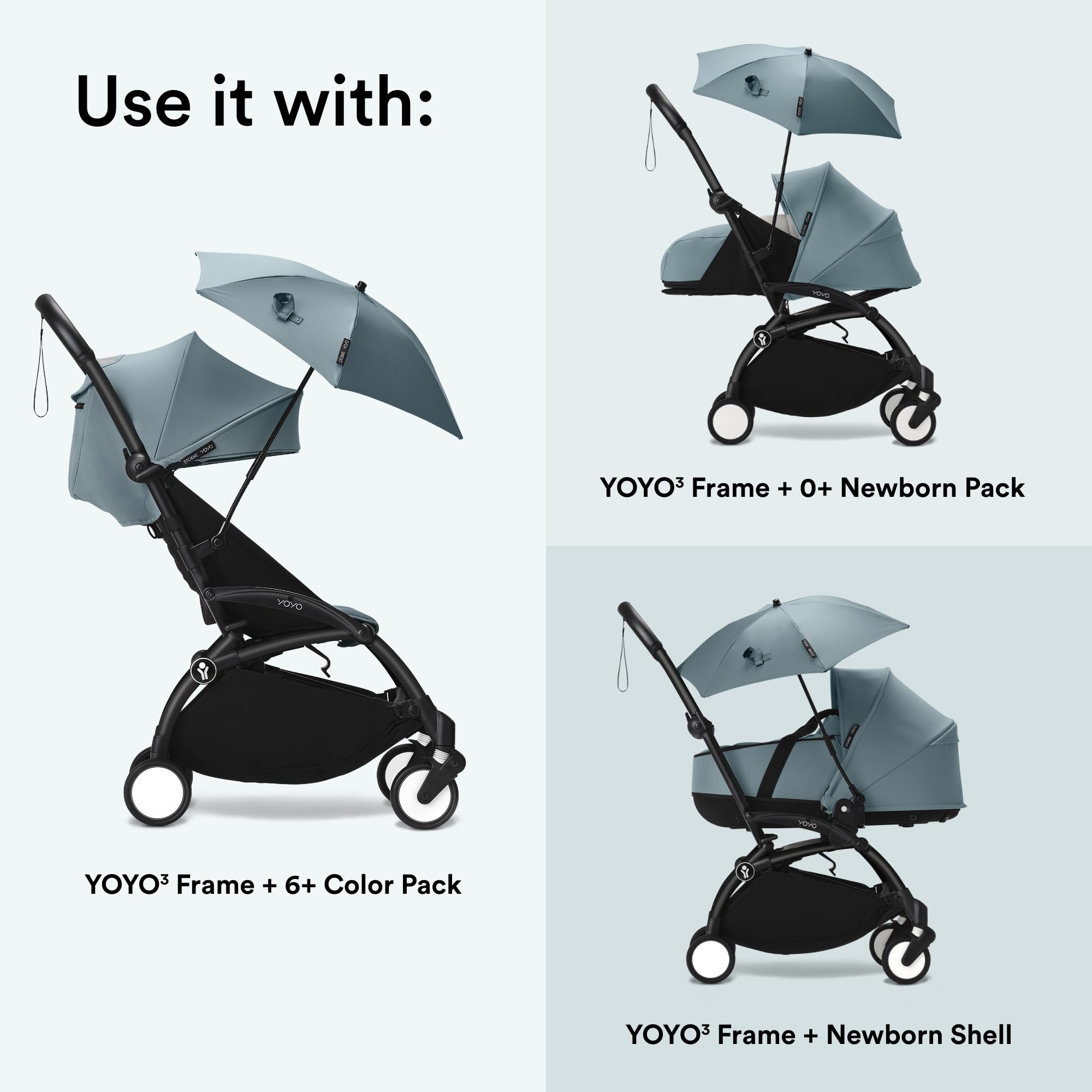 Stokke YOYO Parasol, Aqua, UPF 50+ Protection, Enhanced Opacity, Use on YOYO Stroller with 0+ Newborn Pack - Image 4