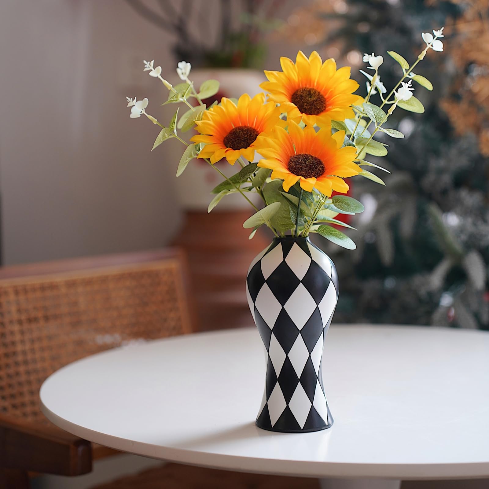 Modern Simple Black and White Checkered Flower Arrangement Vase | Living Room Home Decorn Decoration Table Kitchen Desktop Minimalist Decor