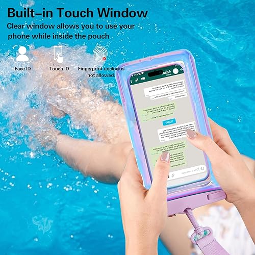 Miniatura 5 de Paquete de 2 bolsas impermeables universales iridiscentes de hasta 8.3 pulgadas, bolsa seca grande impermeable para teléfono, nivel de protección