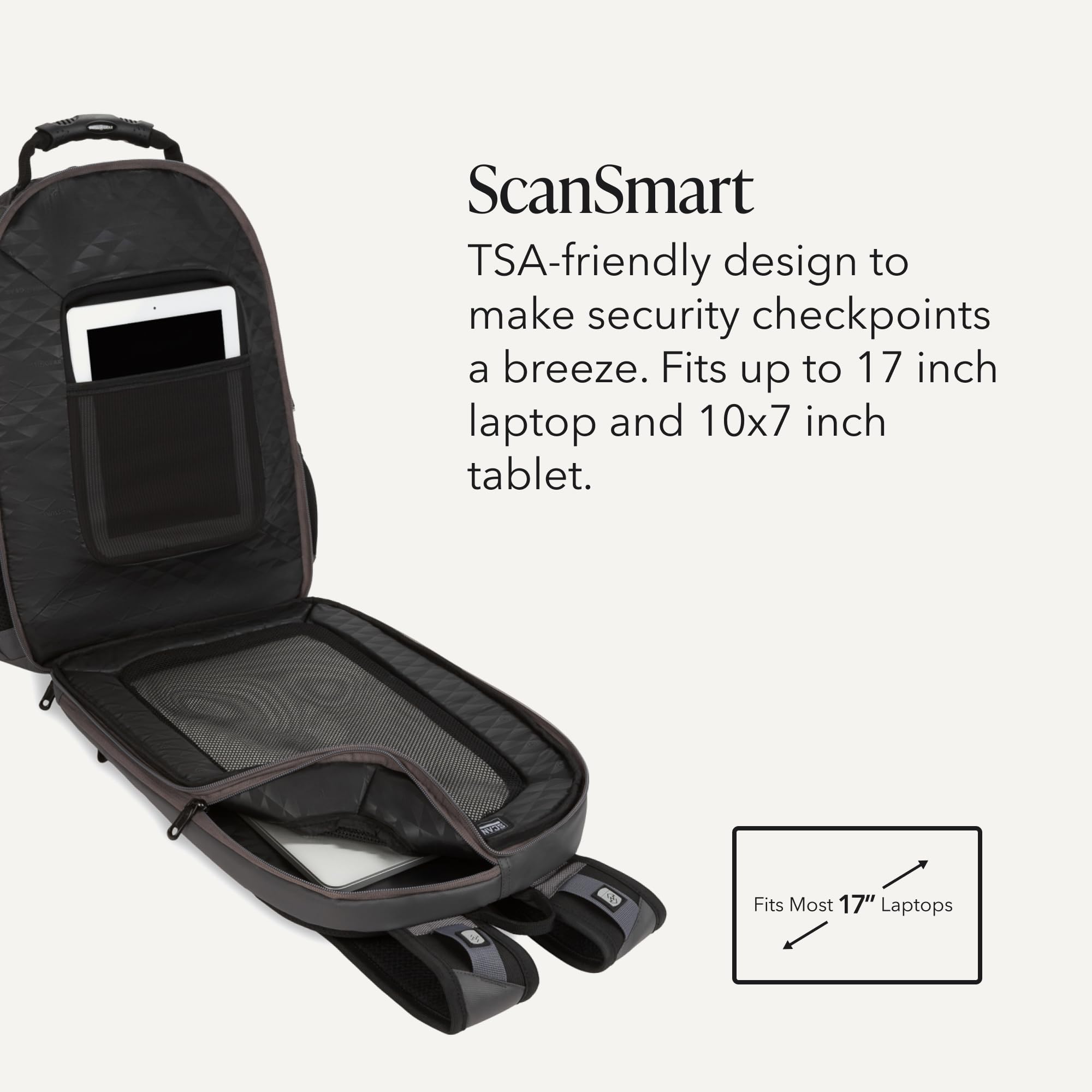 SWISSGEAR 1900 ScanSmart Laptop Backpack, Fits Most 17-Inch Laptops, TSA-Friendly Lay-Flat Design, RFID Protection, and Tablet Pocket, Black, 31L, 18.5-Inch view 3