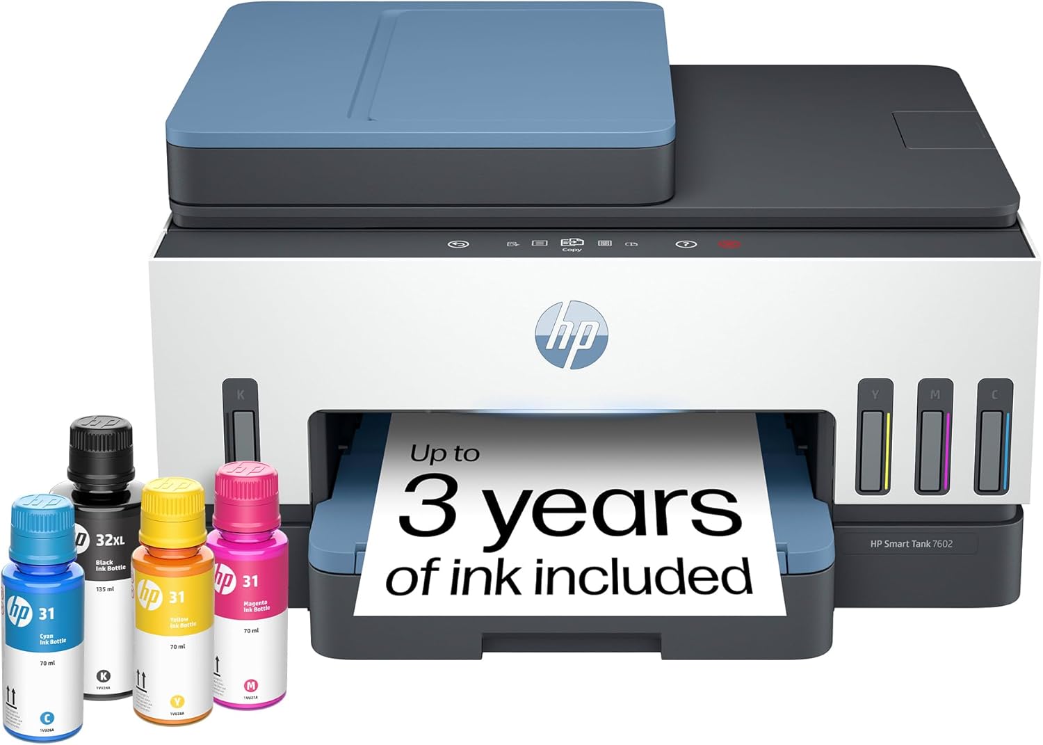 HP Smart Tank 7602 Wireless All-in-One Cartridge-Free Ink Tank Printer, up to 2 Years of Ink Included, Mobile Print, scan, Copy