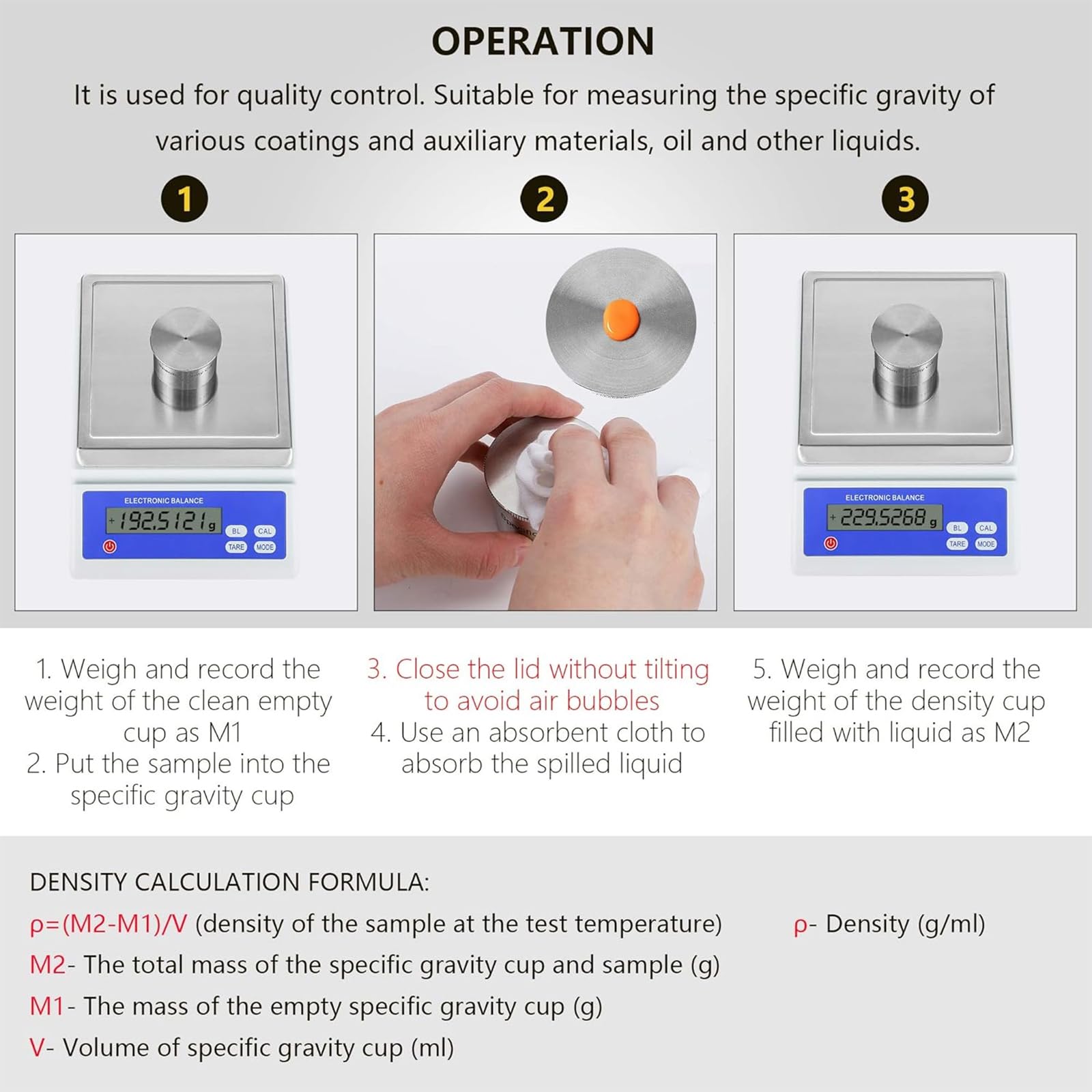Picnómetro De Densidad De Alta Precisión De 37 Ml + 50 Mm + 100 Ml, Picnómetro De Pintura De Acero Inoxidable con Caja De Almacenamiento, Error De Medición De 1 MG, Diseño De Boca Ancha