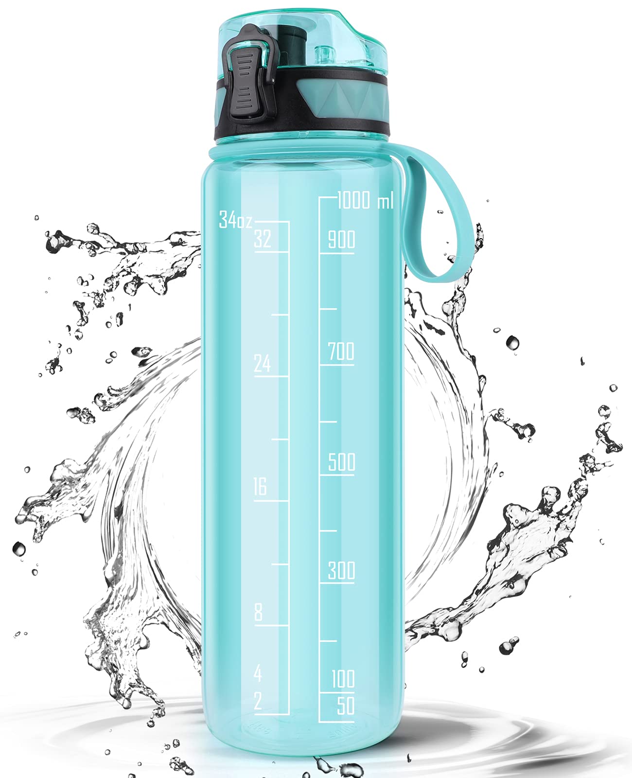 Sport Wasserflasche 1L, BPA Frei Tritan Ungiftig Kunststoff Trinkflasche, Auslaufsicheres Design für Teenager, Erwachsene, Sport, Fitnessstudio, Fitness, Outdoor, Radfahren, Schule & Büro