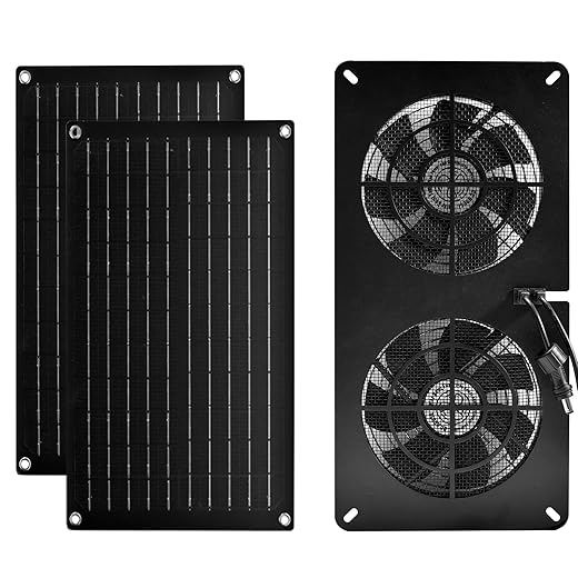 DC HOUSE 20W Solar Powered Exhaust Fan for Chicken Coops Greenhouses Sheds Pet Houses and Windows Waterproof and Easy Plug and Play Installation Max Applicable Space 880ft3 (25 m3)