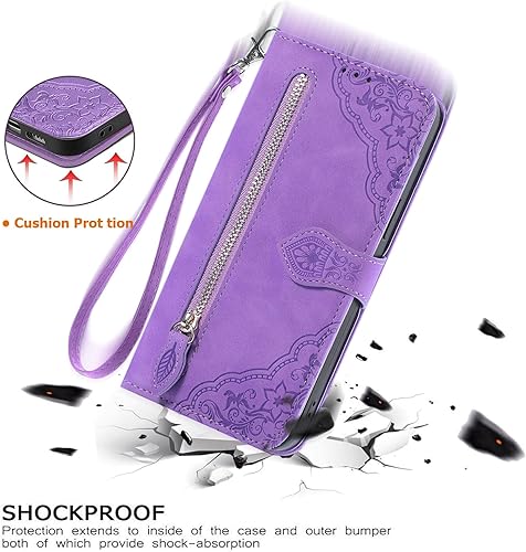 Miniatura 6 de KRHGEIK Funda diseñada para iPhone 12 para mujer, funda protectora de piel sintética en relieve, correa magnética para la muñeca, soporte para