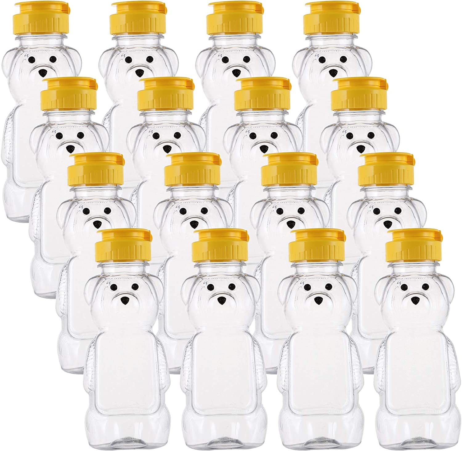 THE WHITE SHOP16 Pack Oz Plastic Bear Honey Bottle Jars, Honey Squeeze Bottle Empty with Flip-top Lid for Storing and Dispensing