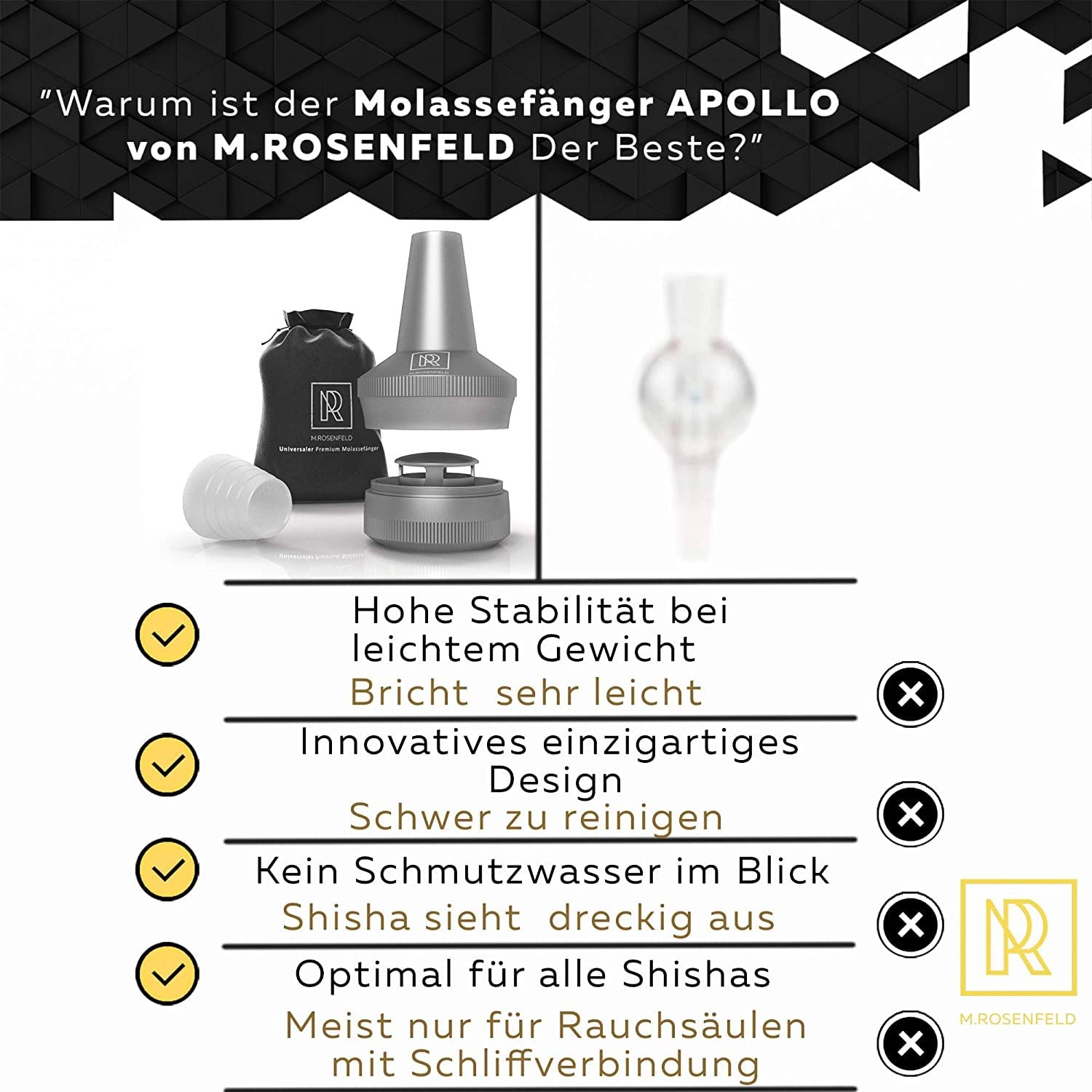 M. ROSENFELD Nasada filtrująca do sziszy z metalu z gwintem – Apollo Universal z aluminium z adapterem nasadki chłodzącej Uniwersalna do wszystkich główek sziszy, podłączana do adaptera głowicy