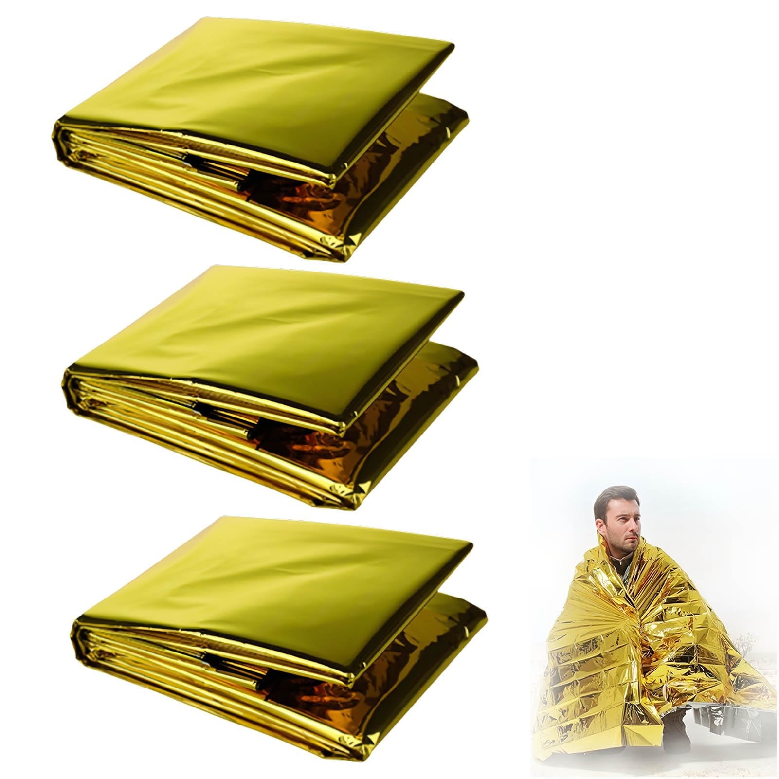 3 Pièces Couverture De Survie Thermique Or/Argent - Urgence Extra Large 210x160cm Réutilisable
