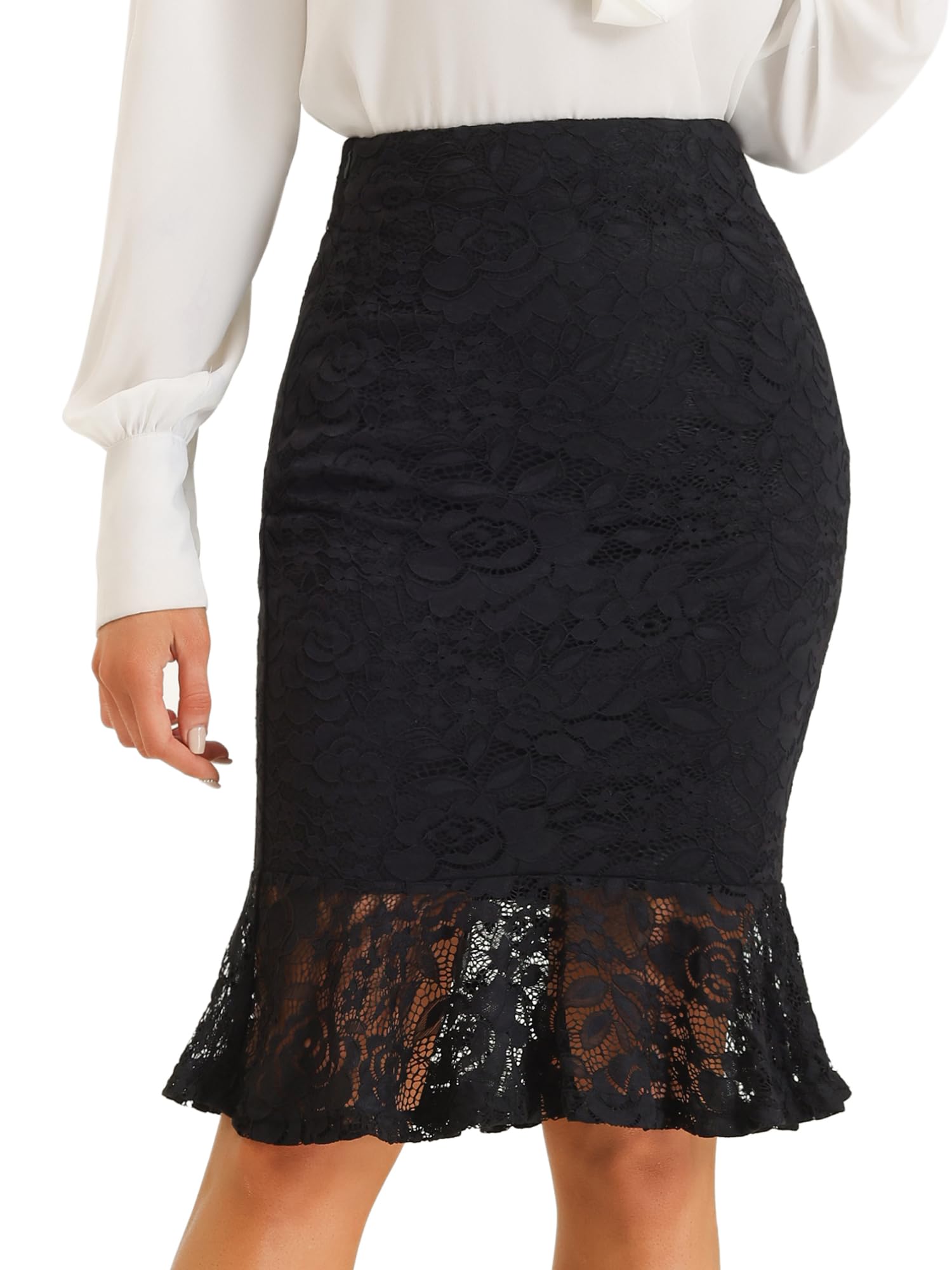 Allegra K Women's Lace Skirts Elegant Casual Work Office Skirt Knee Length Bodycon Fishtail Lace Pencil Skirt