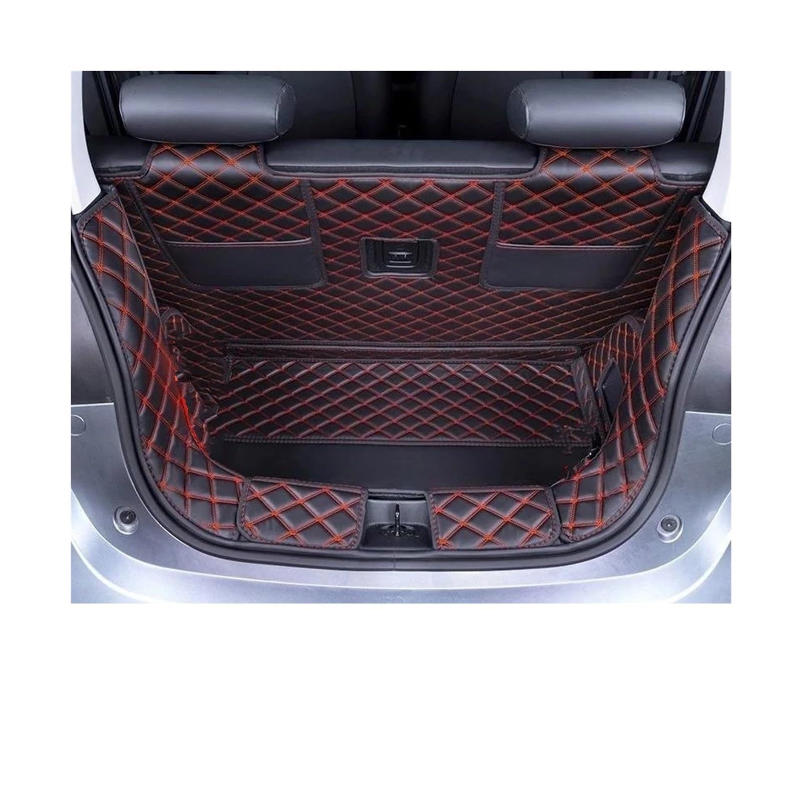 Auto Kofferraummatten Für Leapmotor T03 2024-2026 Kofferraummatte Kofferraumwanne Leder Boden Teppich Fach Schutz Zubehör Matten(Black red Full)