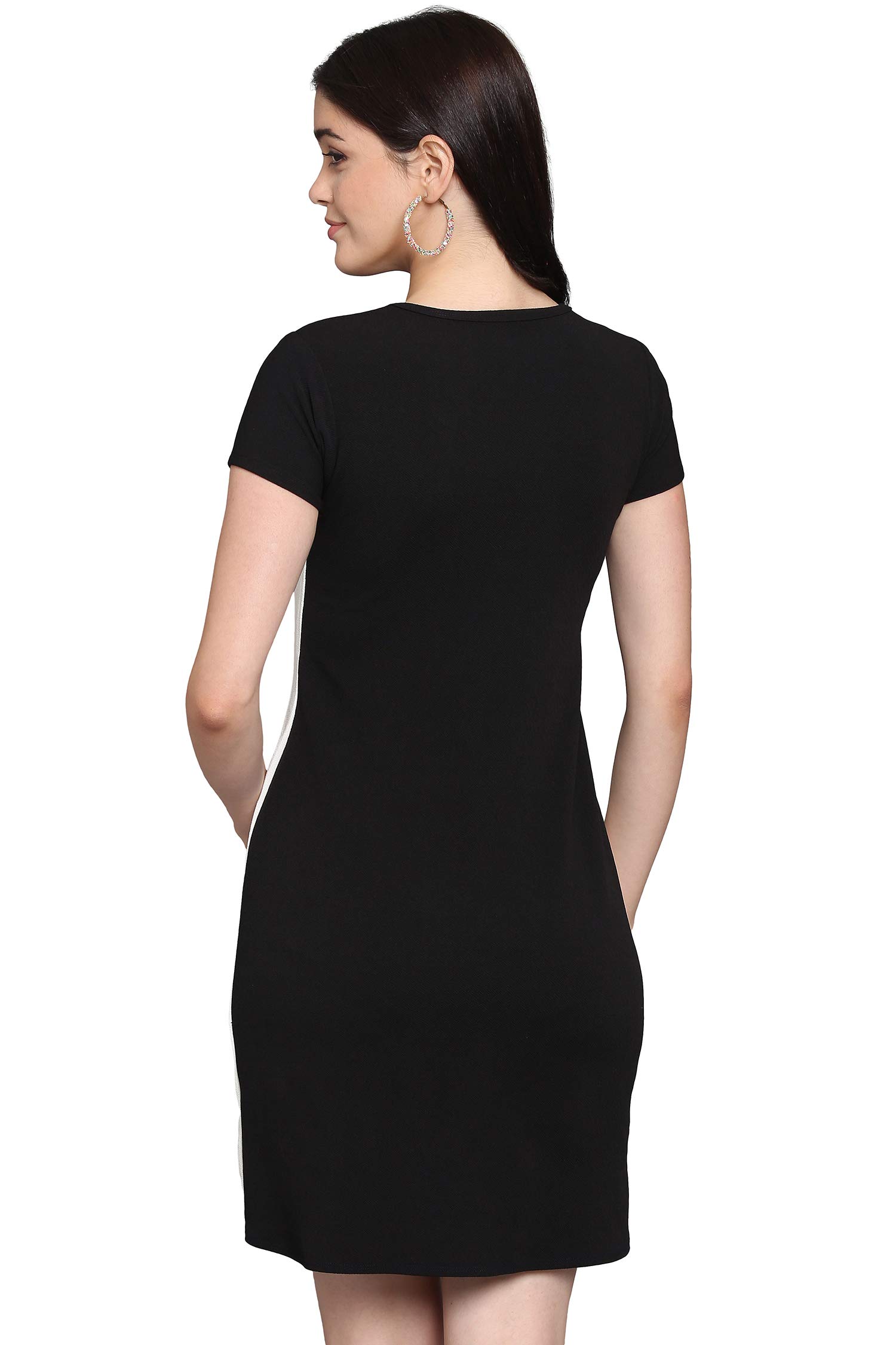 Purvaja Womens Bodycon Knee Length Dress(Lucy-113-Wh-Bl_Black_X-Large)