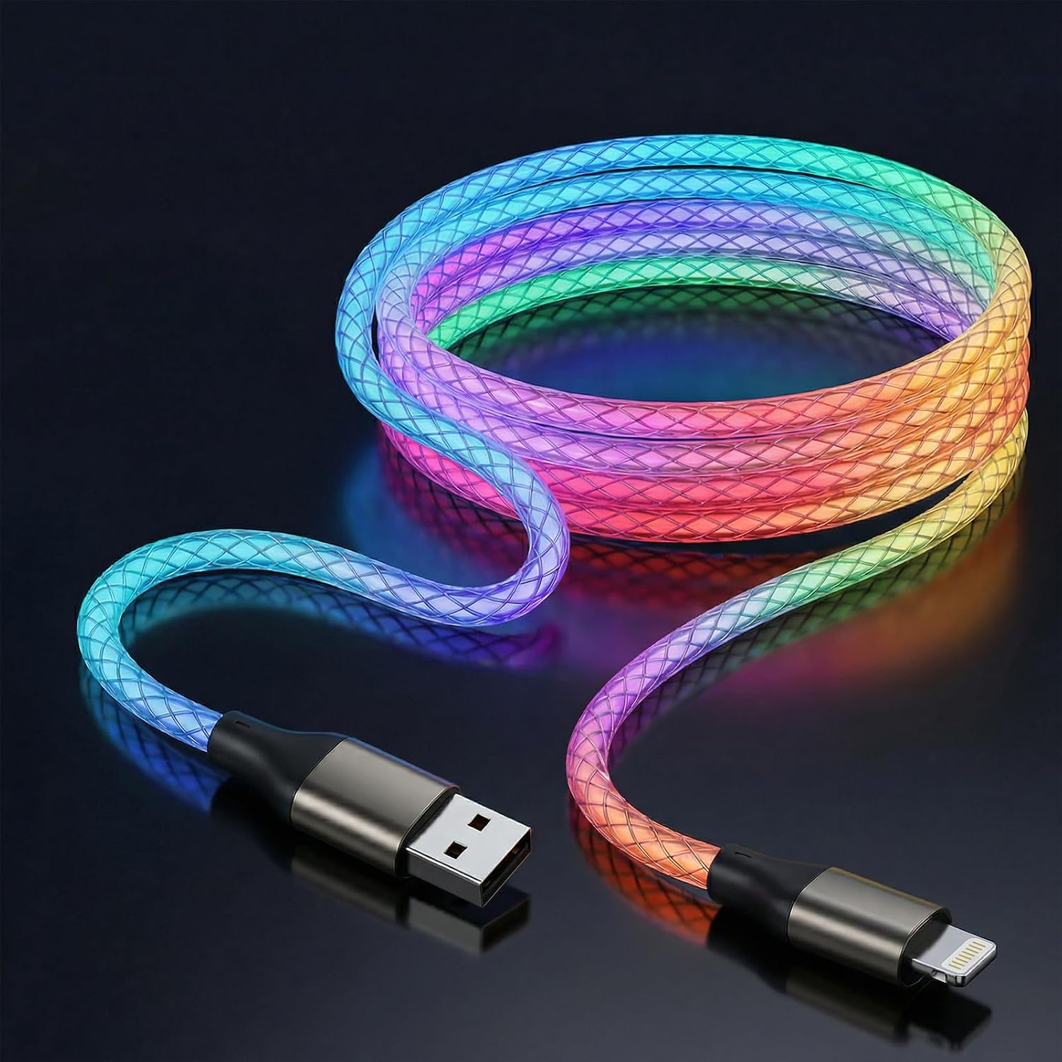 LED Lightning Cable, Light Up iPhone Charger Cord MFi Certified USB A to iPhone Charger Cord with Colorful Gradual LED Light, Fast Charging Data Sync Wire for iPhone 14/13/12More (Multicolor, 6FT)
