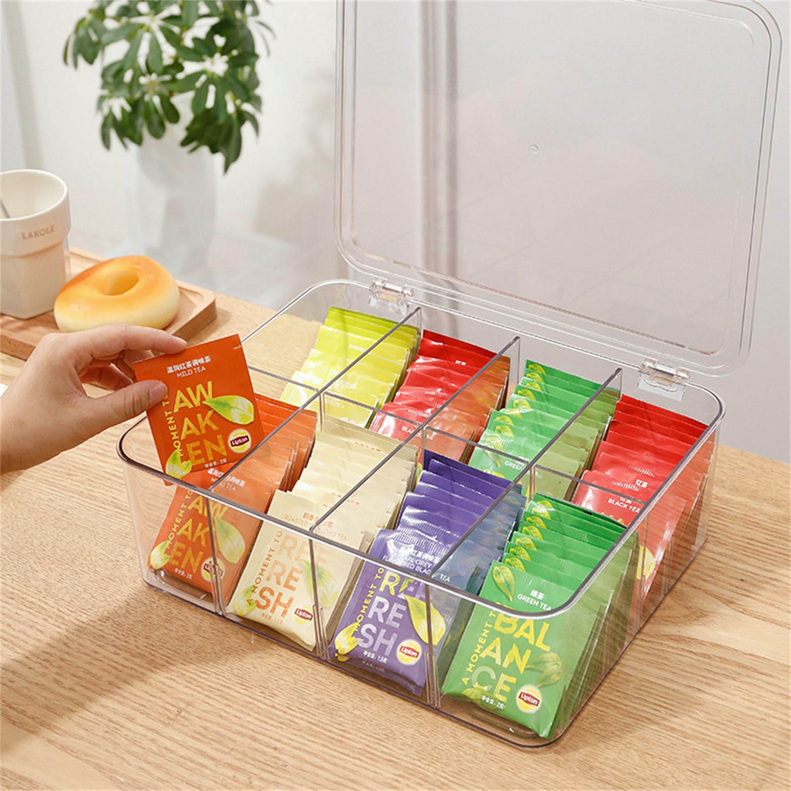 Elegant Transparents Acrylic Teas Bag Holder Coffee Storage Box With Multiple Compartments For Home Use Candy Holder