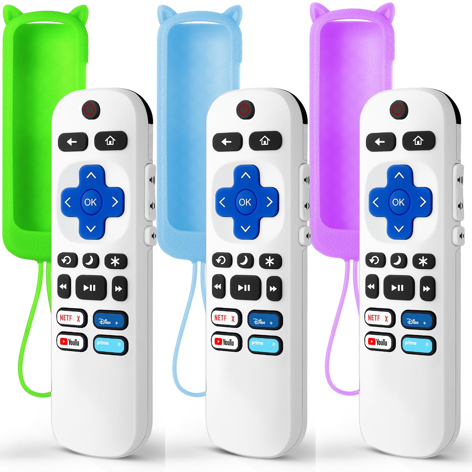Photo 1 of (Pack of 3) Replacement Remote Only for Roku TV with Soft Silicone Protective Cover (Glow in The Dark), Universal Remote for TCL/Onn/Hisense/Sharp/Element/Philips Roku Smart TV (Elegant White)