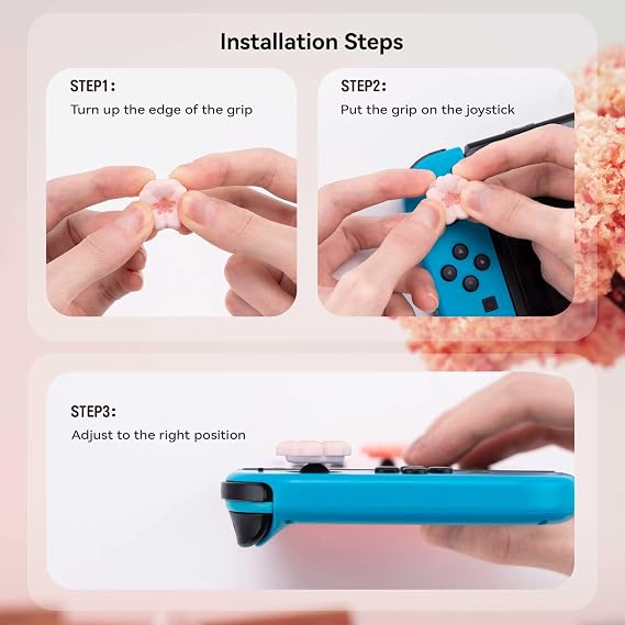 GeekShare 4PCS Cute Silicone Thumb Grip Caps, Kawaii Flower Shaped Joystick Cover Compatible with Nintendo Switch/OLED/Switch Lite (Sakura)