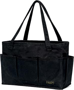 Tool Pouch, Heavy Duty 16oz Waxed Canvas Tool Bag, Rectangle Foldable Open Top Tool Bags with Handles, 10 Pockets | 15.5 x 7.5 x 10.5 Inches