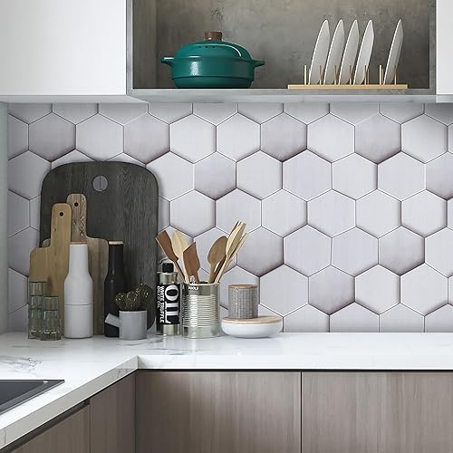 Miniatura 5 de Yun-aeon Papel tapiz de patrones geométricos con efectos visuales 3D, 17.7 x 300 pulgadas, papel tapiz hexagonal para despegar y pegar, papel tapiz