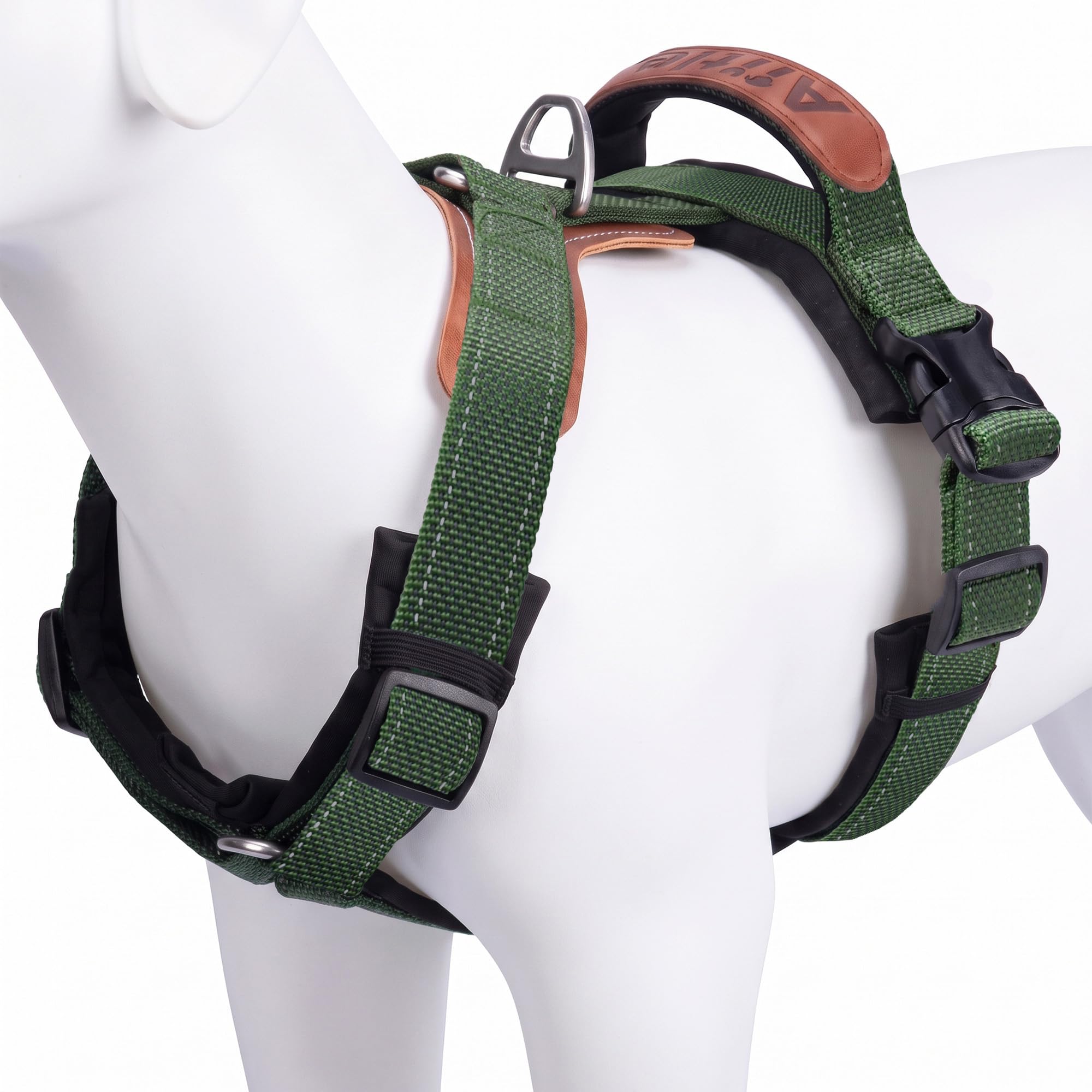 AIITLE Adjustable No Pull Dog Harness with Leather Accents, Green S — image 1