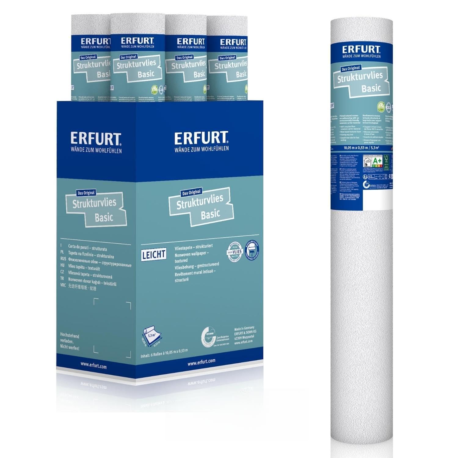 Erfurt Strukturvlies Basic 400 Vliestapete mit Struktur 10.05X0.53 Strukturtapete 6 Rollen 1004351