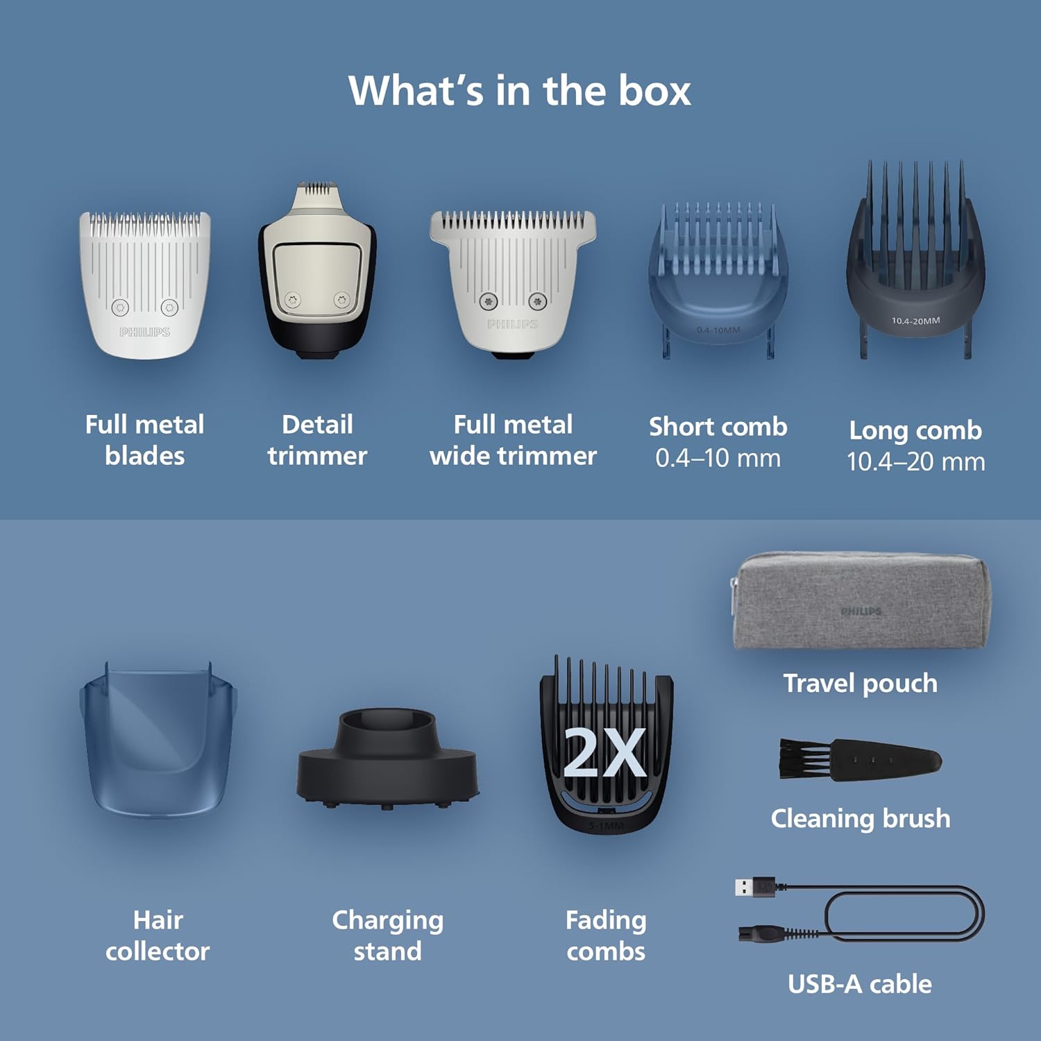 Norelco Philips Beard Trimmer 7000 Series, 100% Waterproof Trimmer for Men, 40 Lock-in Hair Length Settings, BeardSense Power Adaptability, Detail & T-Blade Trimmer Heads, Charging Stand, BT7670/40 - Image 3