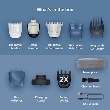 Norelco Philips Beard Trimmer 7000 Series, 100% Waterproof Trimmer for Men, 40 Lock-in Hair Length Settings, BeardSense Power Adaptability, Detail & T-Blade Trimmer Heads, Charging Stand, BT7670/40