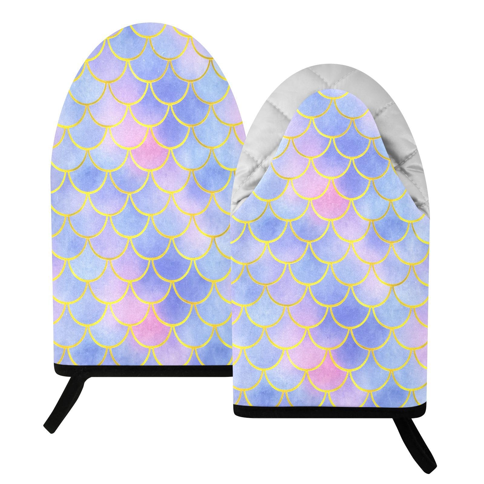 BURSTDDY Colorful Fish Scales Oven Mitt,Heat Resistant Kitchen Mitts for Cooking