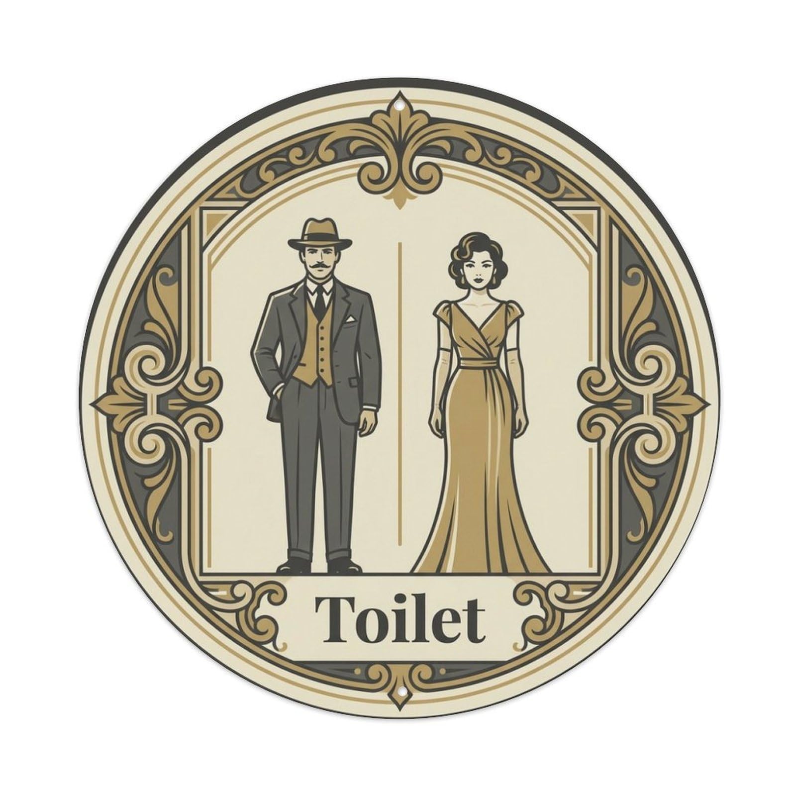 Olhnbad Style Ivory Gold Deco Arch Toilet Restroom Notice Metal Tin Sign