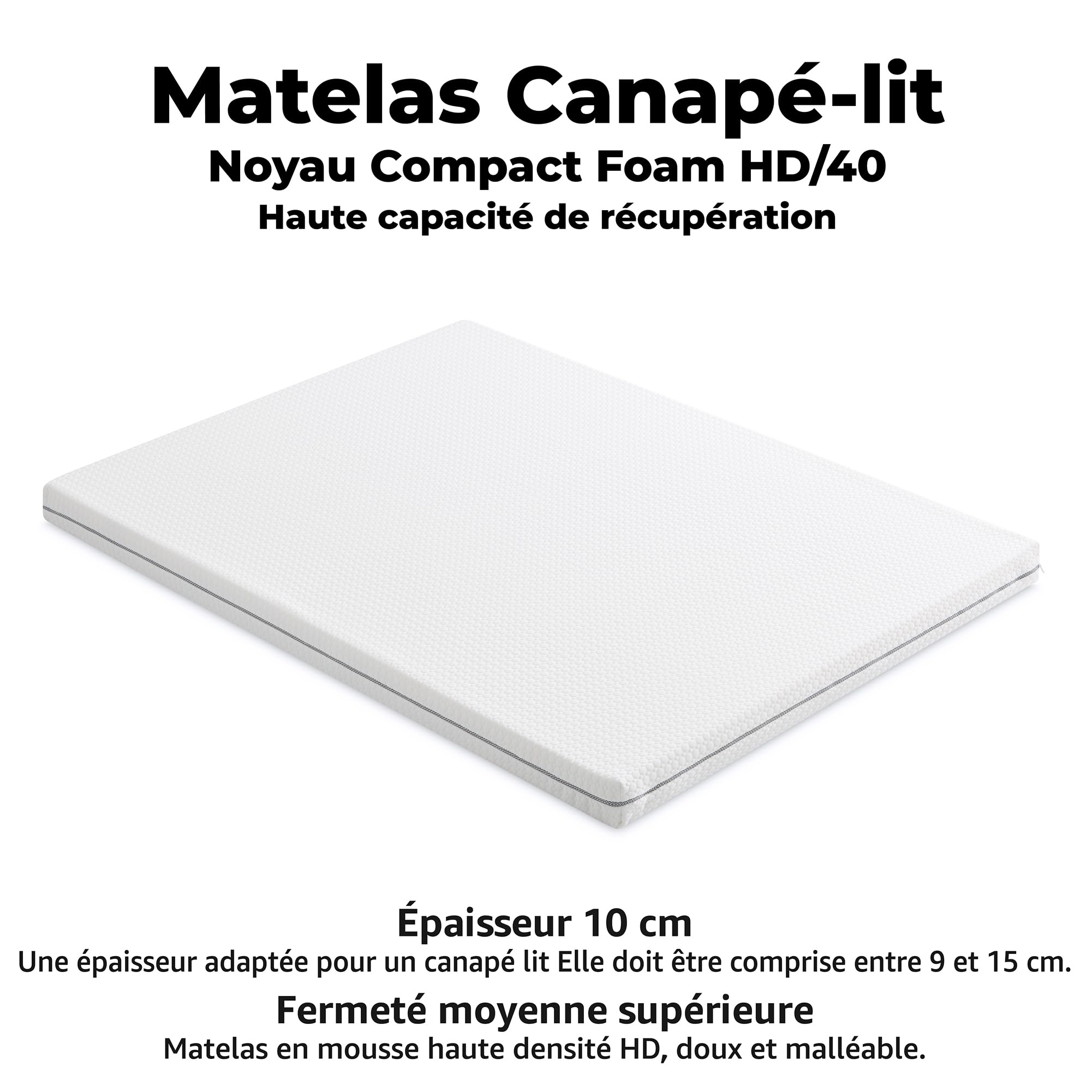 Matelas 120 x 180 cm pour canapé lit, système Italien, déhoussable, Lavable, Respirant, hypoallergénique, Noyau Mousse HD fermeté Moyenne supérieure. Canapé Non Inclus.