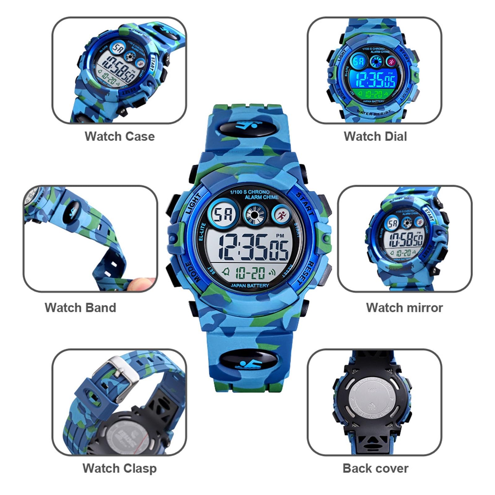 LDZDGD Digital Sports Watch Waterproof 50M, Outdoor Tactical Wristwatch with Stopwatch, Alarm, EL Backlight, Chronograph, Durable PU Band for Active Use(Color 1)