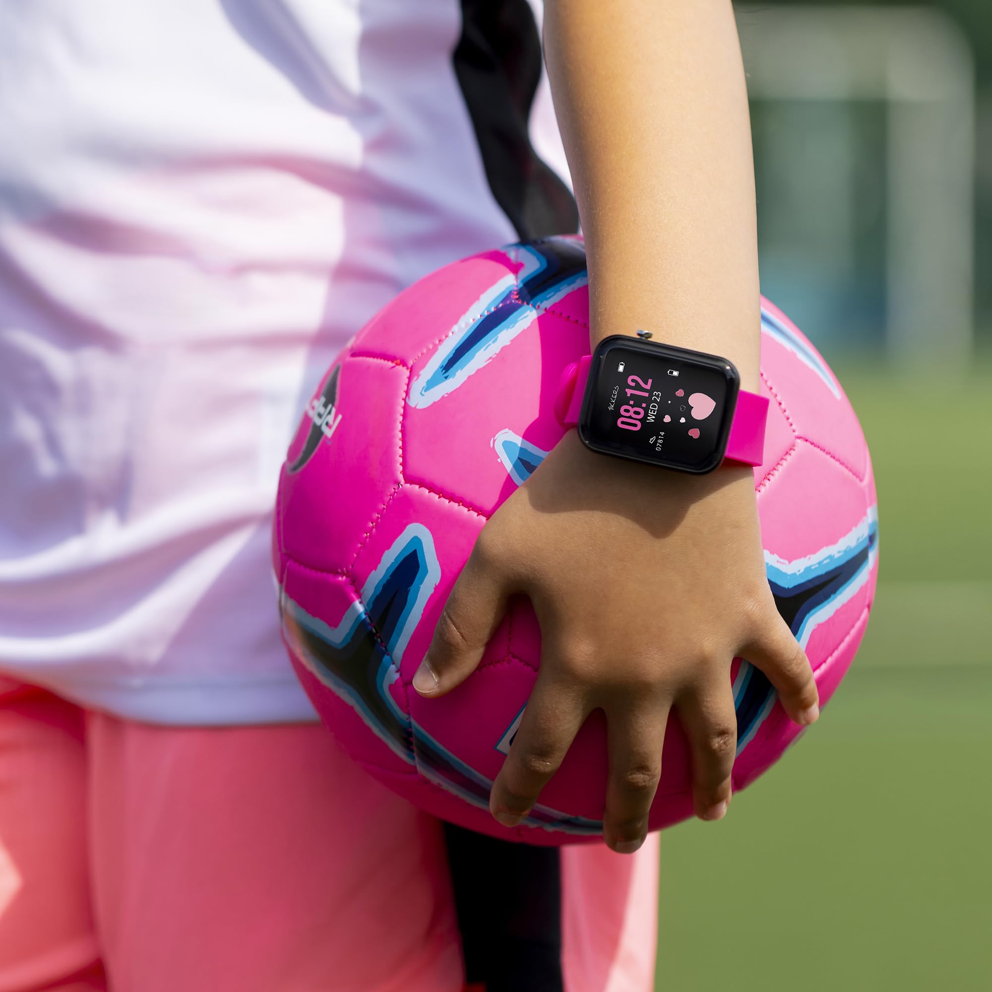 Tikkers Kids Series 13 smartwatch con fitness tracker, sveglia, fotocamera, connettore GPS, cardiofrequenzimetro, contapassi, touch screen, cinturino in silicone rosa
