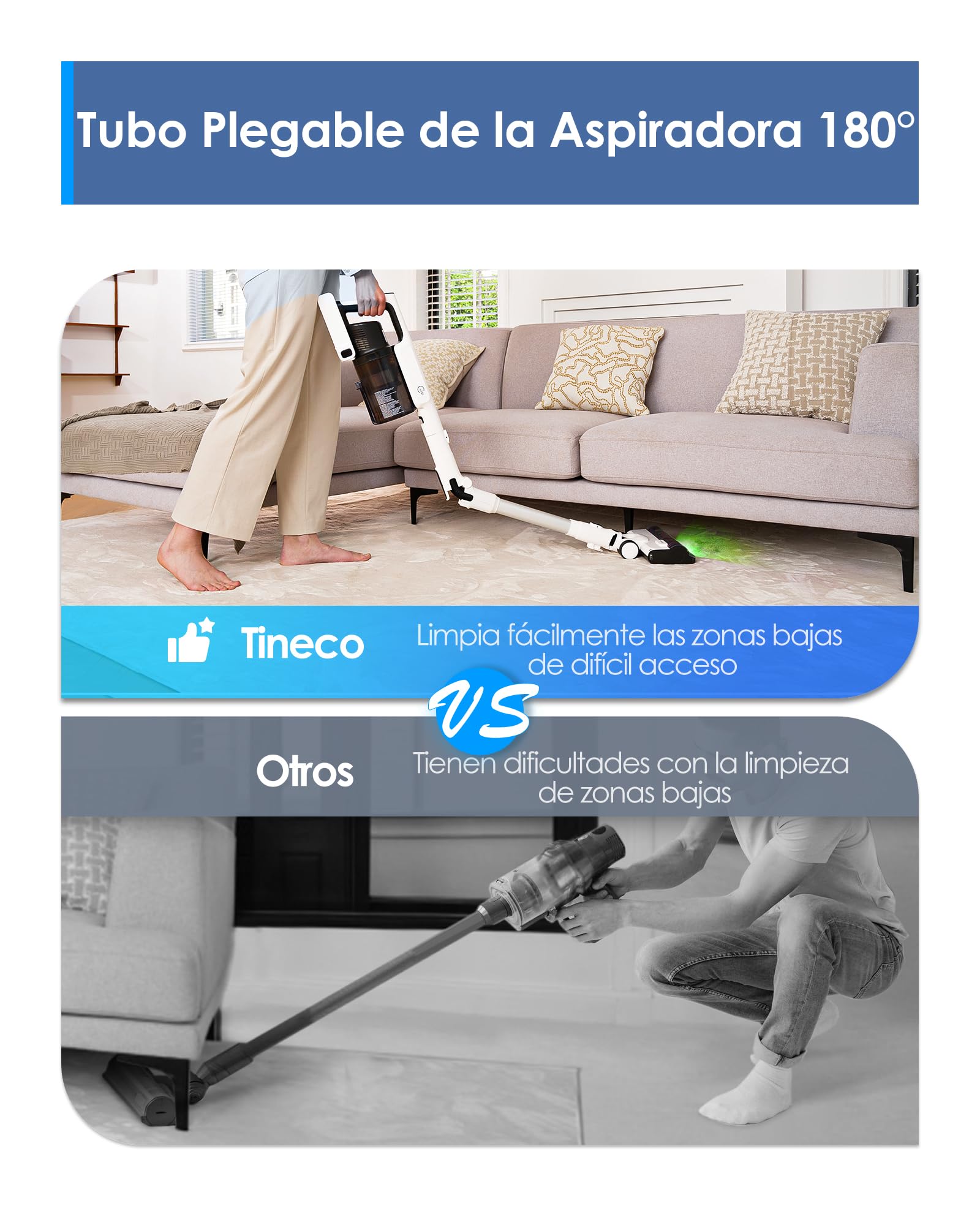 Tineco Pure One A50S Plus Aspiradora de Mano Sin Cable, 185W de Succión | Hasta 70Min de Autonomía, Contenedor de Basura Más Grande de 1L, Cepillo 3DSense, ZeroTangle