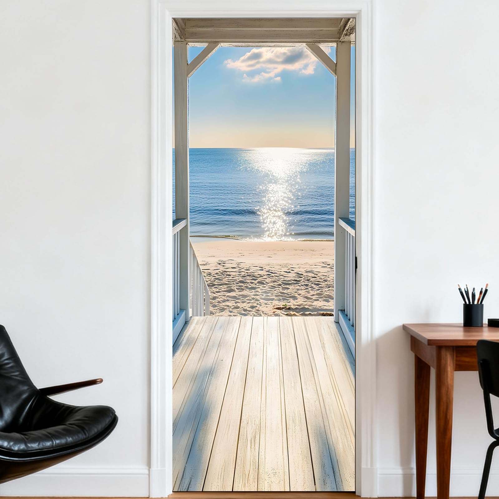 Nuxovilar Beach Porch Door Stickers Peel Stick PVC 30.3x78.7 Inches