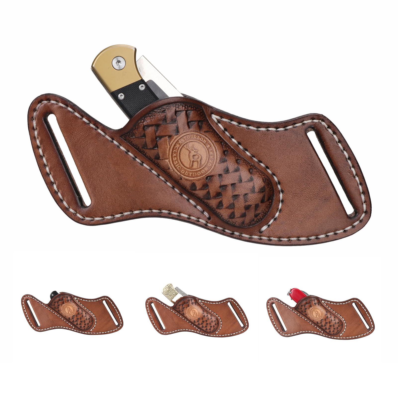 TOURBON Leder-Taschenmesser-Etui für Gürtel, EDC-Holster, Taschenmesser, Werkzeugtasche, handgefertigtes Geschenk für Herren