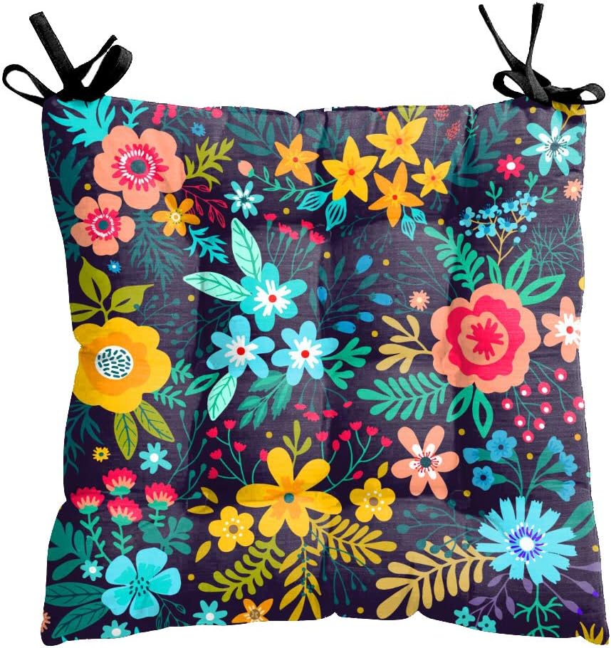 MUKESH HANDICRAFTS Flower Printed Square Chair Pads/Seat Cushions with Ties, Large Size for Sitting,Pooja, Dining Table,Indoor & Outdoor (18x18 Inches), One Pcs