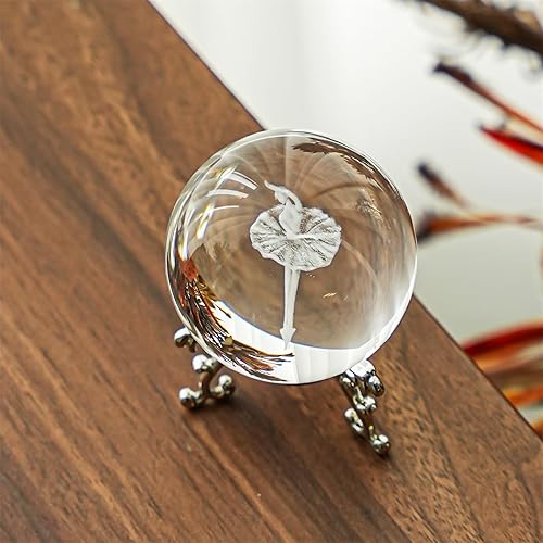 Miniatura 4 de HDCRYSTALGIFTS Pelota de cristal bailarina grabada con láser 3D pisapapeles elegante bailarina de ballet esfera de cristal decoración artística para