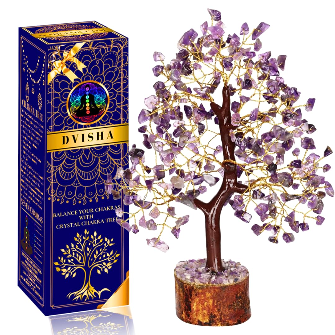 DVISHA Amethyst Tree - Crystal Tree - Purple Crystal - Feng Shui Money Tree - Tree of Life - Bonsai Tree - Spiritual Diwali Gift - Crystal Decor - Chakra Tree for Positive Energy- Good Luck Charm